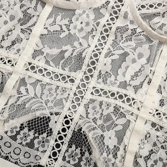 White Eyelash Lace 2Pc Garter Lingerie Set - Picture 6 of 11